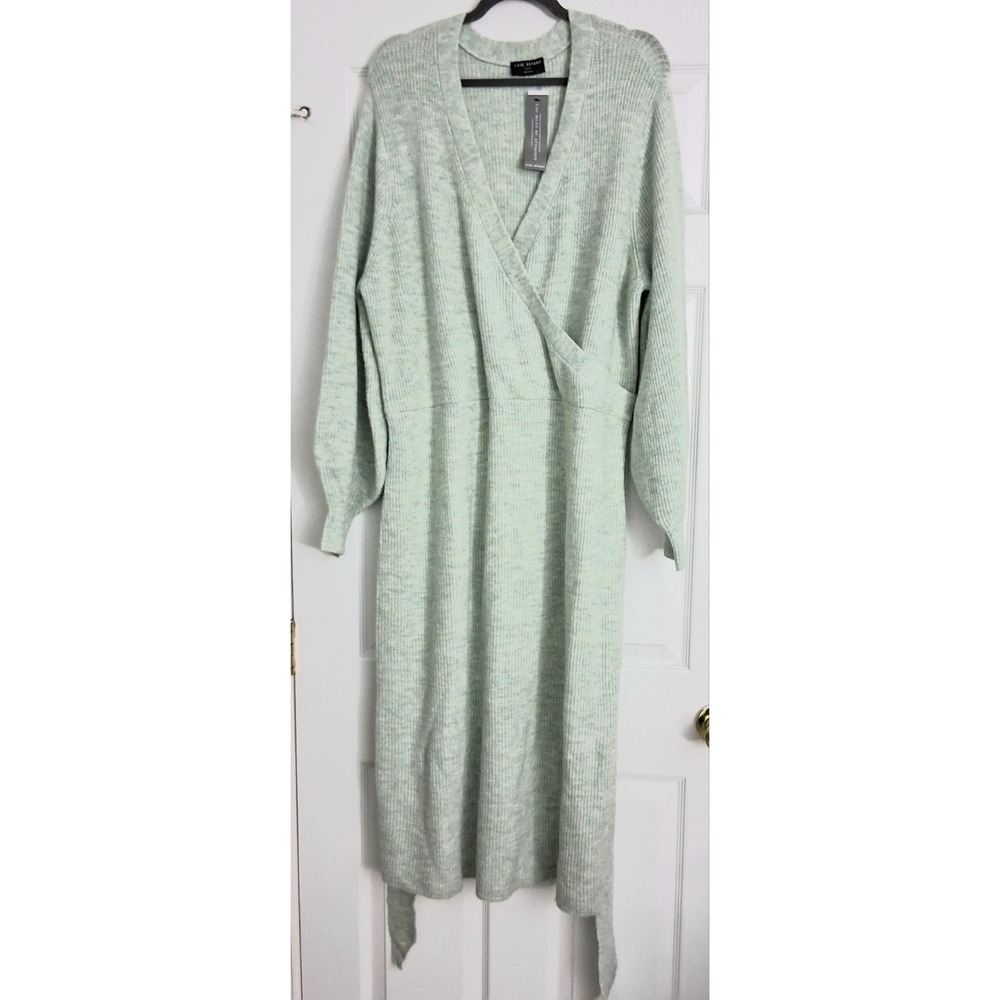 Lane Bryant Sweater Dress Women's Size 18/20 Light Green Belted V-Neck Rib NWT